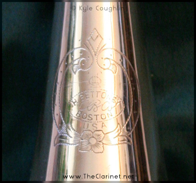 A closeup of the engraving on the Silva-Bet clarinet.