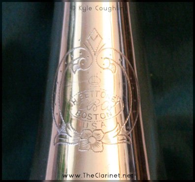 A closeup of the engraving on the Silva-Bet clarinet.