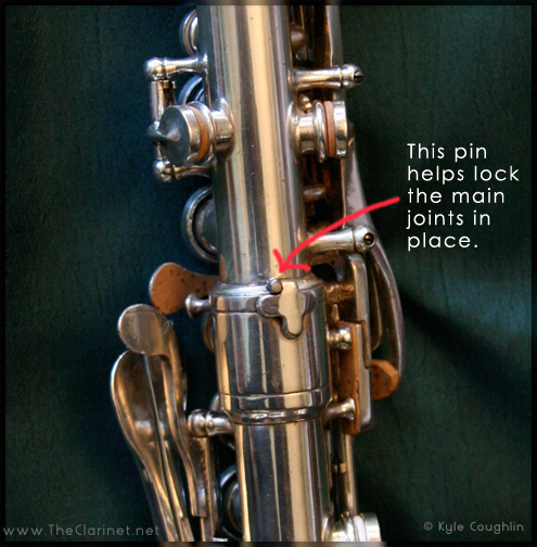 Locking pin on the Silva-Bet clarinet.