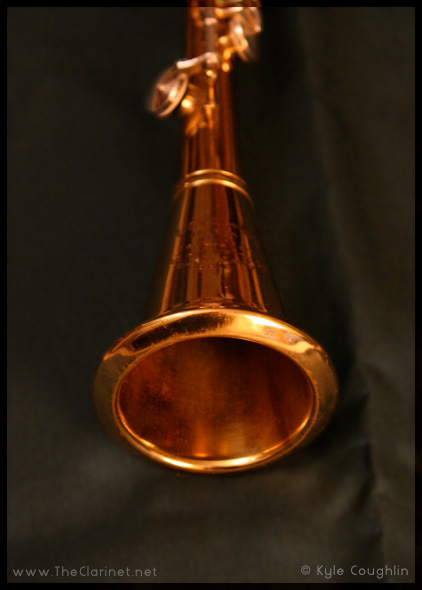 The double-walled bell of the Cleveland metal clarinet.