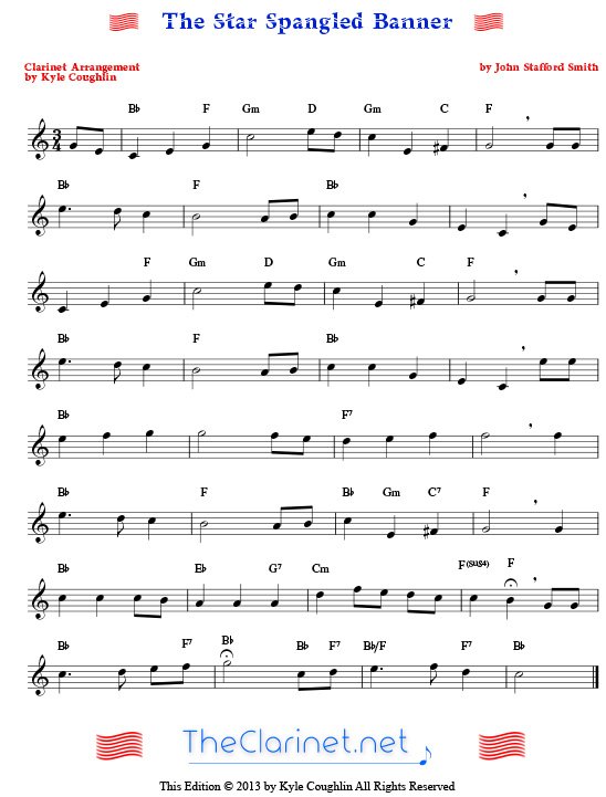 The Star Spangled Banner for Clarinet