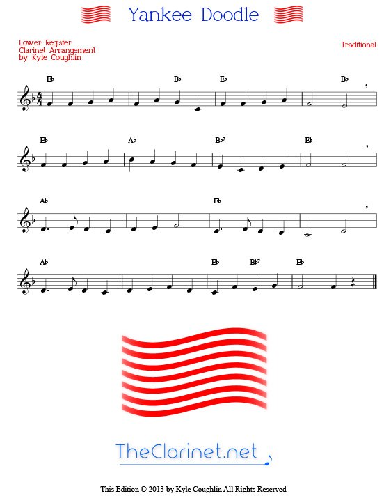 Yankee Doodle For Clarinet Free Printable Pdf Sheet Music