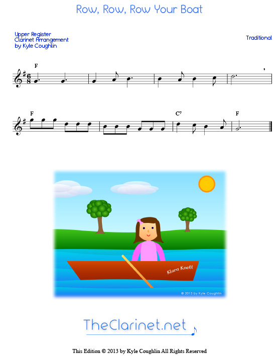 Row, Row, Row Your Boat for clarinet, in the upper register