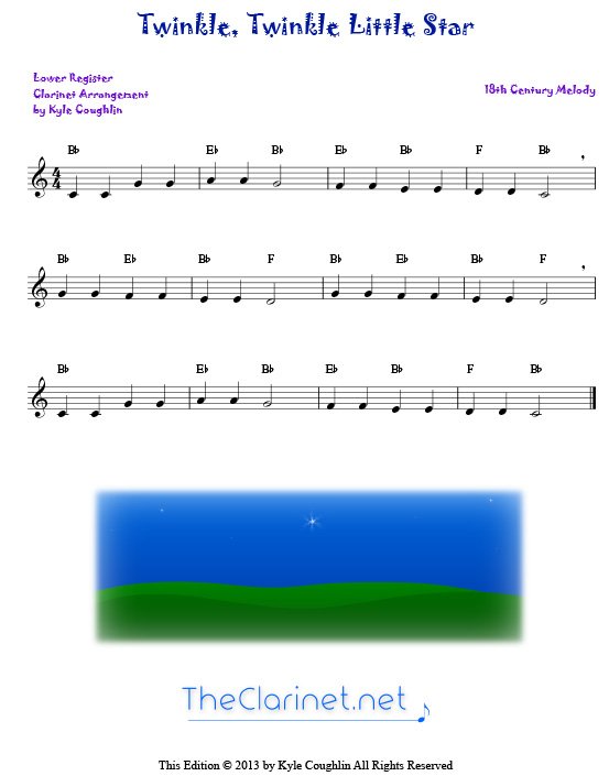 Twinkle Twinkle Little Star for clarinet, in the lower register