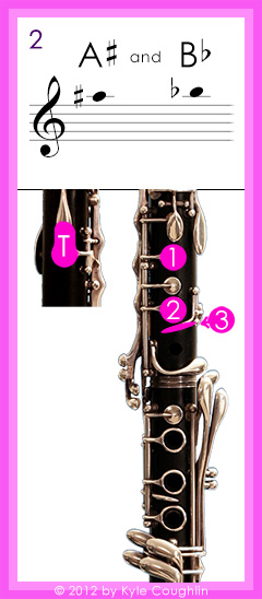 Clarinet fingering for upper register A sharp and B flat, No. 2