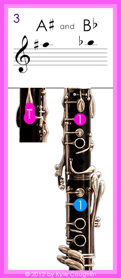 Clarinet fingering for upper register A sharp and B flat, No. 3
